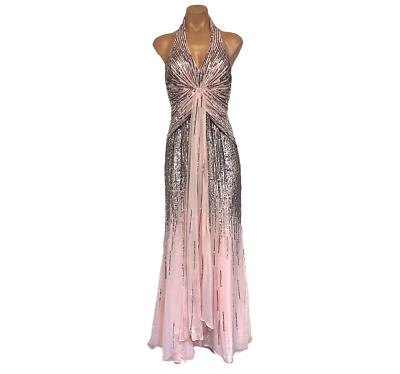 TERANI Couture Pink Silk Sequined Dress 4 Formal Party Wedding