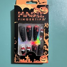 24pcs Vampire Lips Spider Web Halloween False Nail Coffin Press on Nail Art