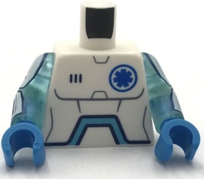 Lego New White Torso Robot w/ Sand Blue Panel Lines EMT Star of