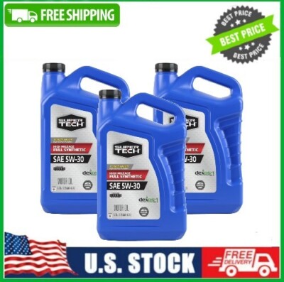 3 Pack Super Tech High Mileage Full Synthetic SAE 5W-30 Motor Oil, 5 Quarts