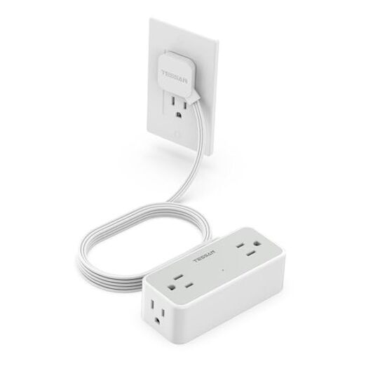 Surge Protector Power Strip,  Flat Plug Extension Cord 10 FT (Without USB) Gray-image