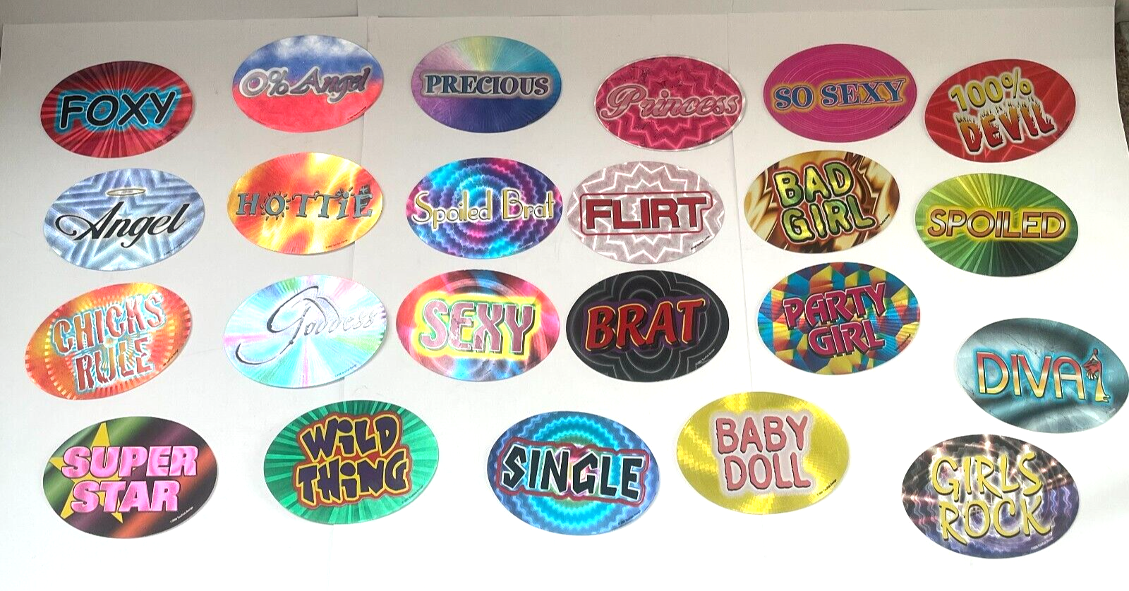 Lot of 24 New Y2K Vending Machine TwoFish Design Funny Phrases Sticker Ovals #3A