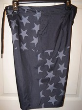 Hang Ten Black Gray Stars Board Beach Swim Trunks Shorts Mens Size 30 NWT
