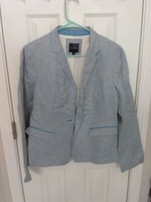 The Limited Women Blazer Sz L Blue/White Check Long Slv Lined Button Pkts Poly