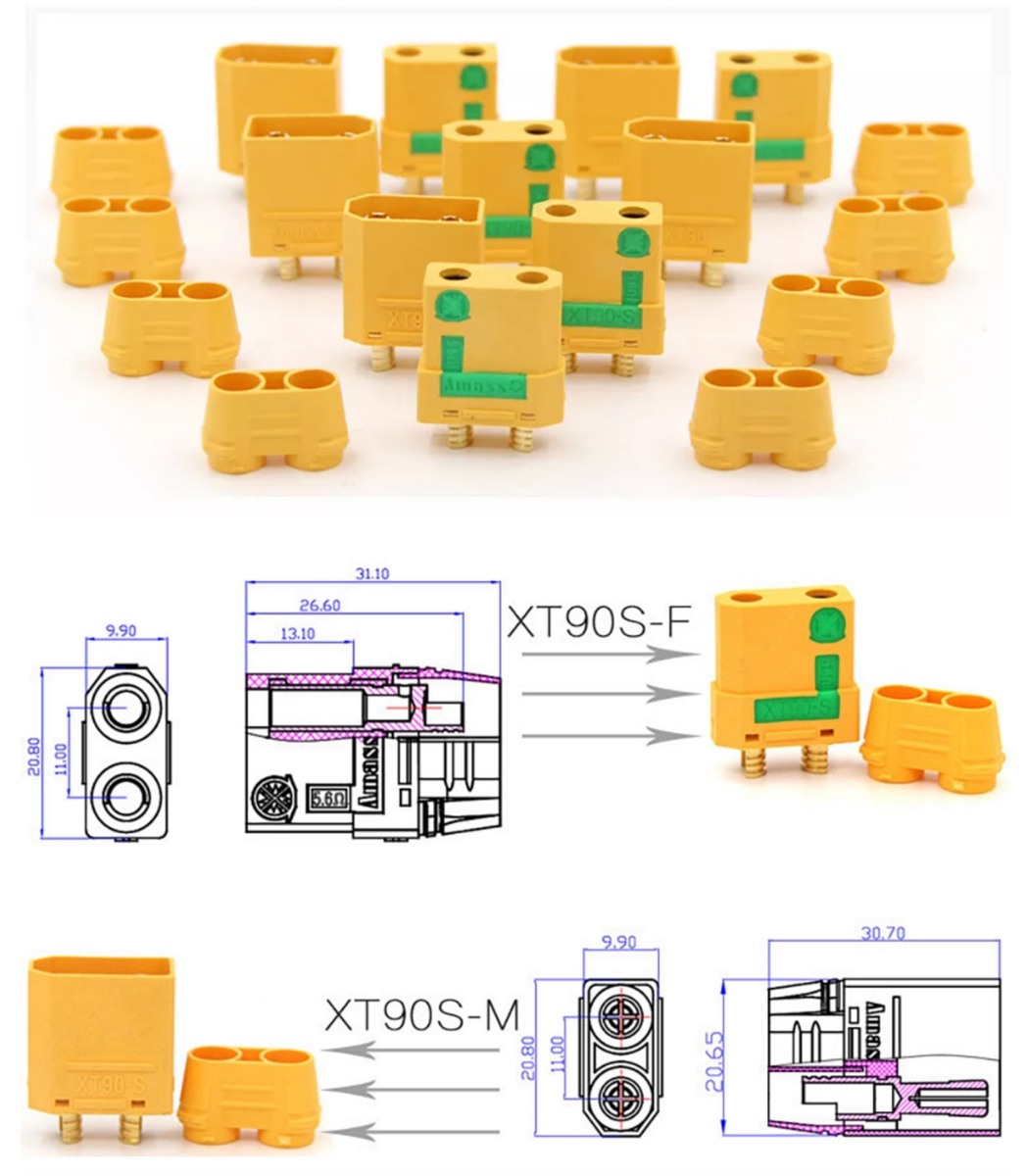 Mr. Stecker Modellbau - 2 Paia (4 Pezzi) Connettori Amass XT90S Antiflash Originali Con Cappucci, 90A Per RC