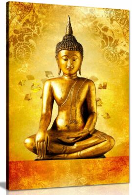 Gold Buddha Statue God Zen Canvas Wall Art Picture Print | eBay UK