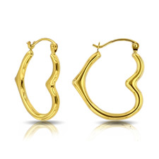 14K Yellow Gold Plated Heart Hoop Earrings Unisex Women Gift