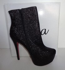 Ella Ladies Black Womens Shoes Glitter Ankle Boots Heels RRP £50 New UK Size 5