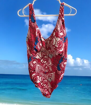 Island Rays Womens SIZE 2X One Piece Swimsuit Pink White Blue Paisley Floral EUC