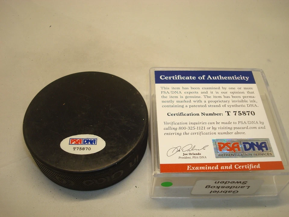 Gabriel Landeskog Signed Team Sweden Hockey Puck Autographed PSA/DNA COA 1A - Image 2 of 4