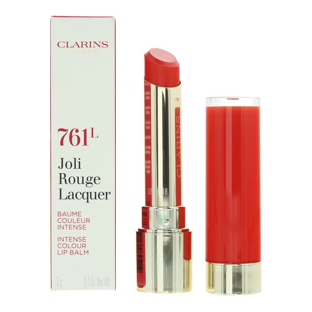 Clarins Joli Rouge Lacquer 761L Spicy Chili Intense colour lip balm 3g