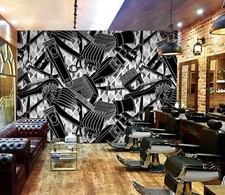 3D Gray Diamond B31 Hair Cut Barber Shop Wallpaper Wall Mural Self-adhesive Vera