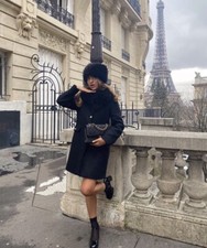 Zara Manteco Fur Wool Coat Black Size Small Gold Buttons Premium Removable Fur