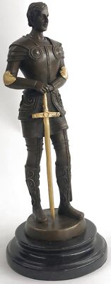 Joan of Arc Warrior Knight Female Bronze Statue Sculpture Figure Marble Base