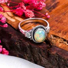 Natural Ethiopian Opal Ring Designer Ring 925 Sterling Silver Stack Ring Gift