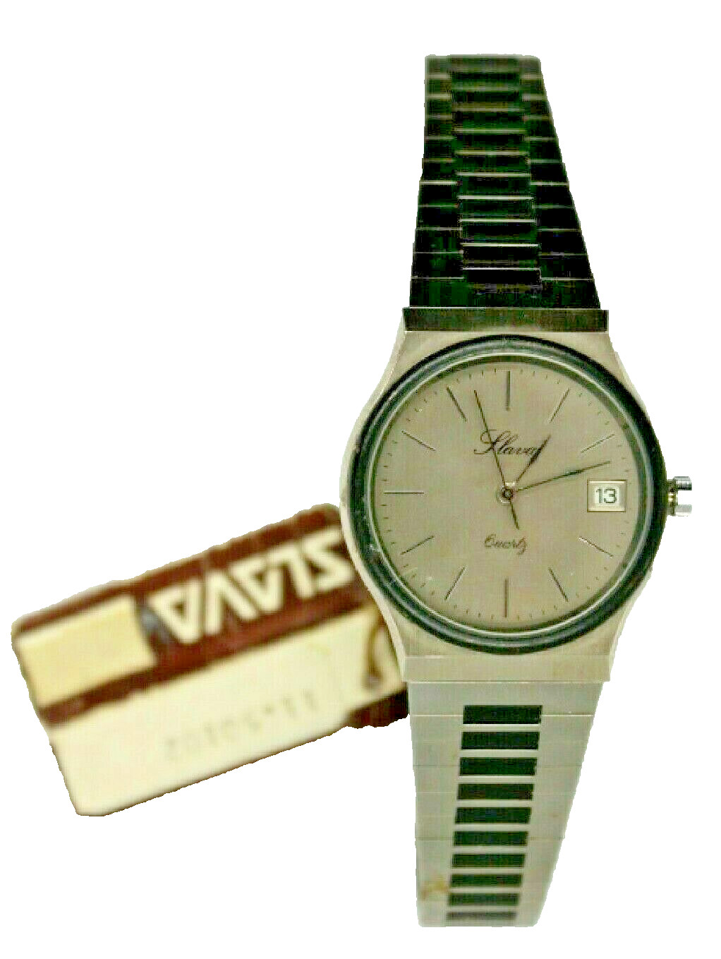 Montre homme quartz SLAVA vintage à cadran épuré blanc et bracelet en cuir noir