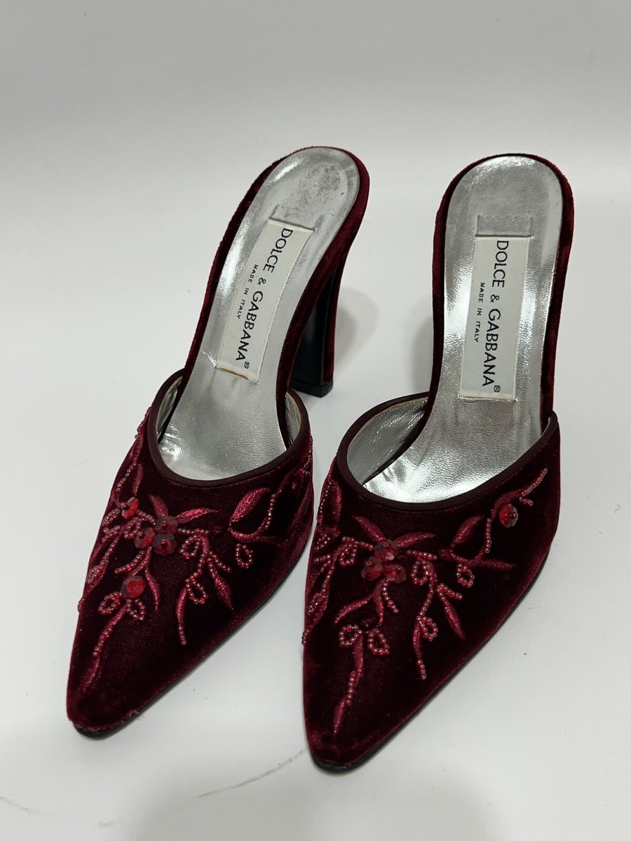 Dolce & Gabbana 90s Red Velvet Mule Heels 36.5 | eBay