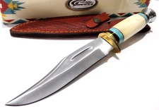 11.25" Real Natural Bone Blue Turquoise Fixed Blade Bowie Hunter Knife Red EDC