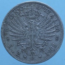 VITTORIO EMANUELE III 2 LIRE 1902 AQUILA SABAUDA ARGENTO SILVER NUMISMATICA 
