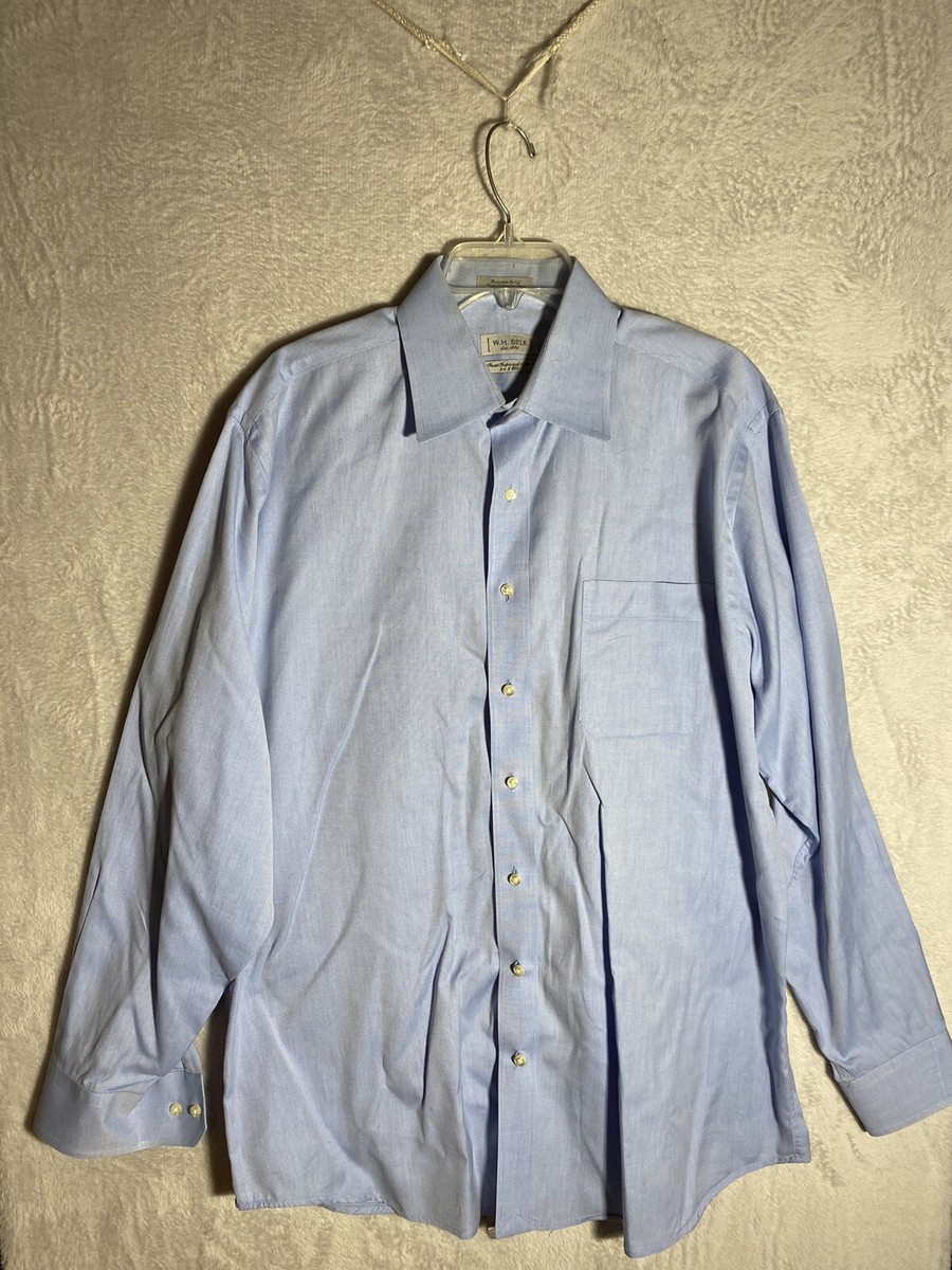 W.H. Belk Mens Shirt 161/2 34-35 Blue Fine 2 Ply Cotton Long Sleeve Button  Down | eBay