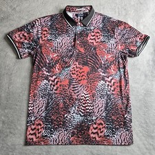 Barabas Polo Shirt Mens M Red White Black S/S Abstract Print