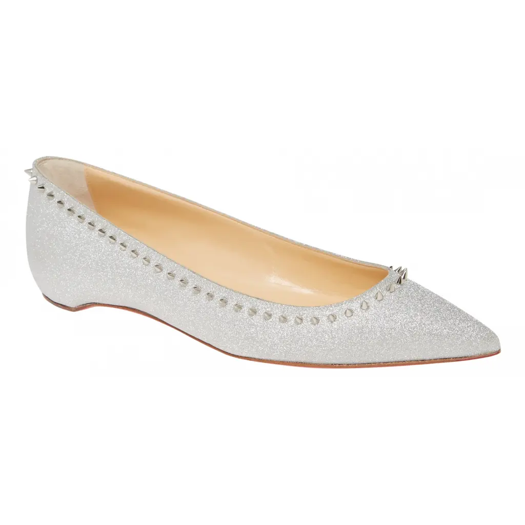 Christian Louboutin Anjalina Flat Silver Glitter Spike Pointed