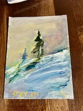 Art Original Acrylic Painting Pine Hillside by Randy Spry 6x8 Landscape