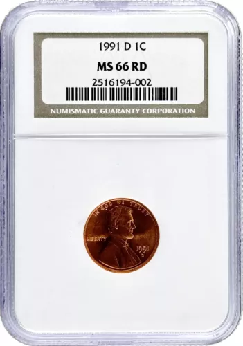1991 D Lincoln Memorial Cent 1C NGC MS 66 RD # 2516194-002