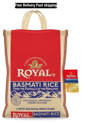 Authentic Royal Naturally Aged Long Grain Indian White Basmati Rice, 20 lb. Bag