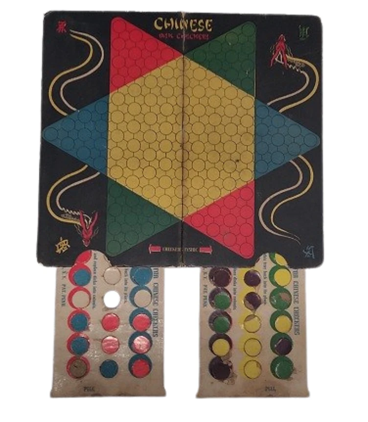 1942 VTG Chinese Checkers Regular Checkers & Chess Fold Out Game Board w/ Pieces - Image 4 of 4