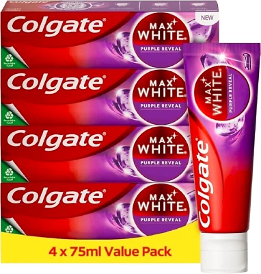 Colgate Max White Purple Reveal Teeth Whitening Toothpaste 4x75ml