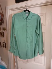 Van Heusen Men's Sateen Green Dress Shirt Fitted Long Sleeve Size M 15.5-32/33