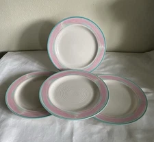 Retired Treasure Craft MIRAGE Turquoise Pink Stoneware 8" Salad Plates Japan