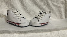 Tommy Hilfiger Logo Mid Top Crib Shoe Sneakers Baby Size 1 White Faux Leather