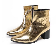 Stivaletti uomo in pelle modello pelle di serpente tacco a blocco scarpe Gran Bretagna nightclub