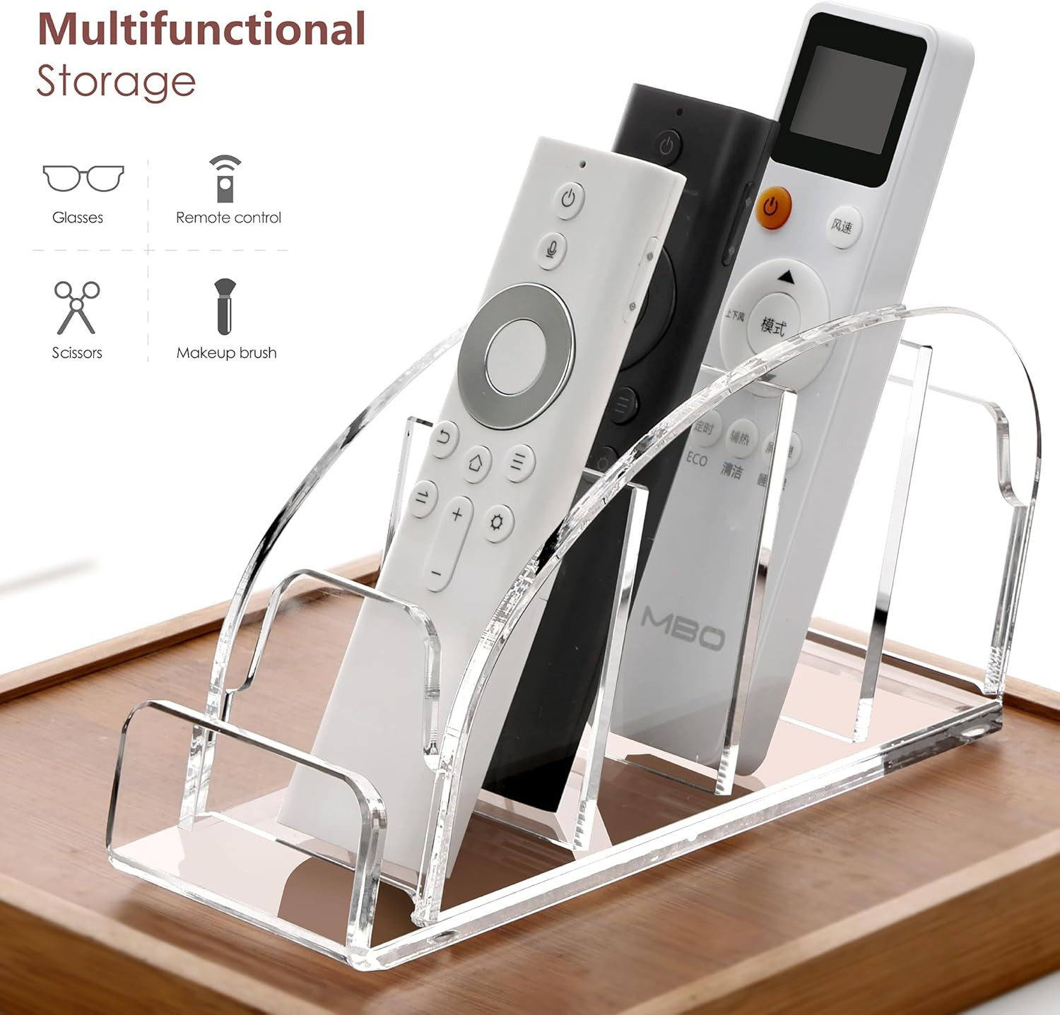 Acrylic 5 Compartments Remote Control Holder, Multi-Functional Bedside Couch Liv