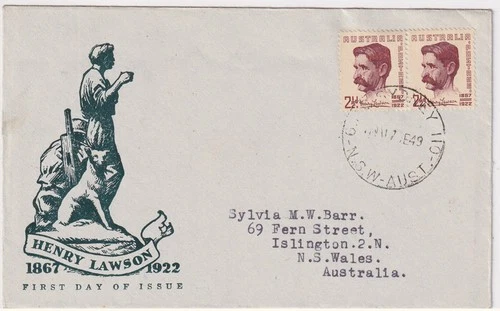 AUSTRALIA 1949: postally used Beaumont cacheted FDC for 2½d Lawson commemorative