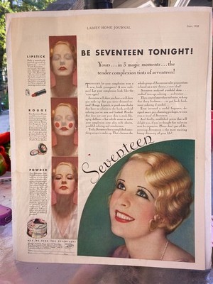 Vintage Seventeen lipstick rouge powder Cosmetics Ad Print 1932
