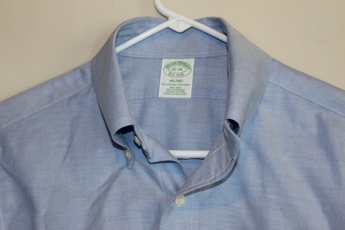 Brooks Brothers 15x34 Blue OCBD Oxford Cloth Button Down Milano