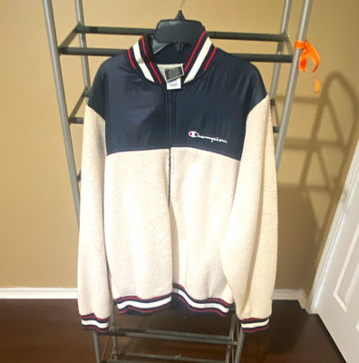 Champion Men's Full Zip Colorblock Track Jacket Mock Neck Navy/White/Red L