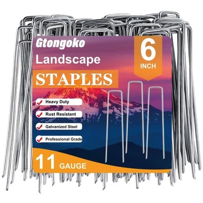 200 Pack 6 Inch Galvanized Landscape Staples - 11 Gauge
