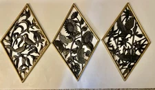 VTG 1972 SET OF 3 BURWOOD PRODUCTS WALL PLAQUES BIRDS BUTTERFLIES FLOWERS