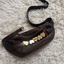 MOSCHINO Cheap and Chic Heart Waist Bag Brown Nylon Leather Y2K Vintage