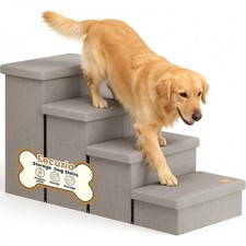 4-Step Wide Dog Stairs with Storage 23" H, Non-Slip Sturdy Pet Steps for High...