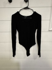 PRETTYLITTLETHING Black Long Sleeve One Piece V-Neck Bodysuit -Women's Size US 6
