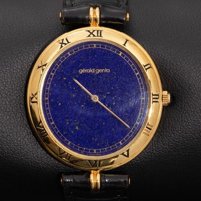 Gerald Genta Vintage G28577 18K Yellow Gold Watch Lapis Lazuli Dial