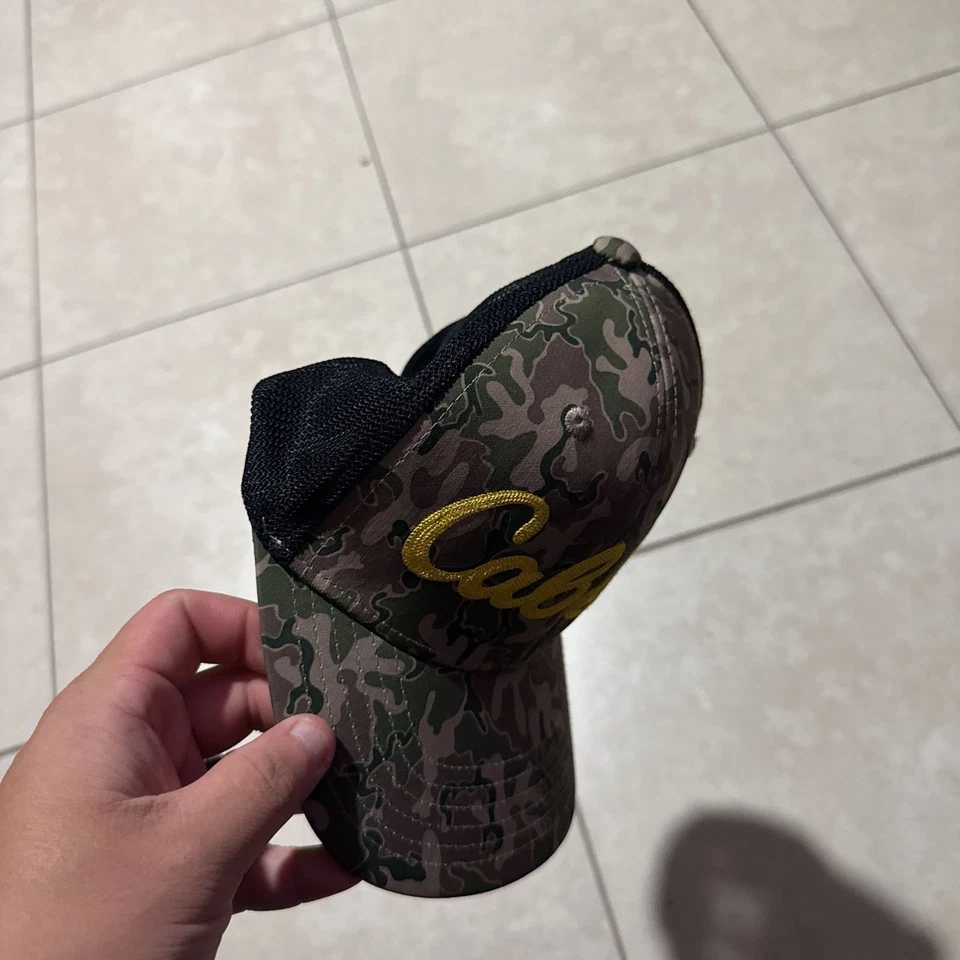 Cabela's Camo Trucker Hat with Yellow Embroidered Logo - Image 3 of 4