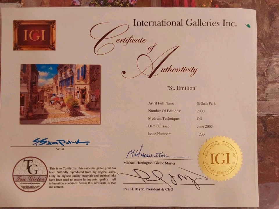 Giclee sobre lienzo S.SAM PARK "Street of St.Emillion" #1988/2000 sin marco Foto 3 de 3