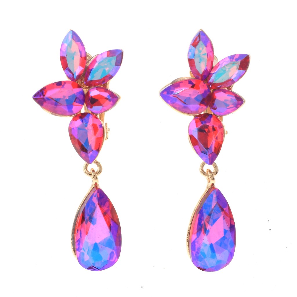 Gold Tone Alloy Metal Crystal Rhinestone Clip-On Earrings ER2658-FUX