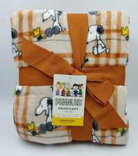 Peanuts Throw Blanket Snoopy  Woodstock Fall Plaid Velvet Loft 50" x 70" New